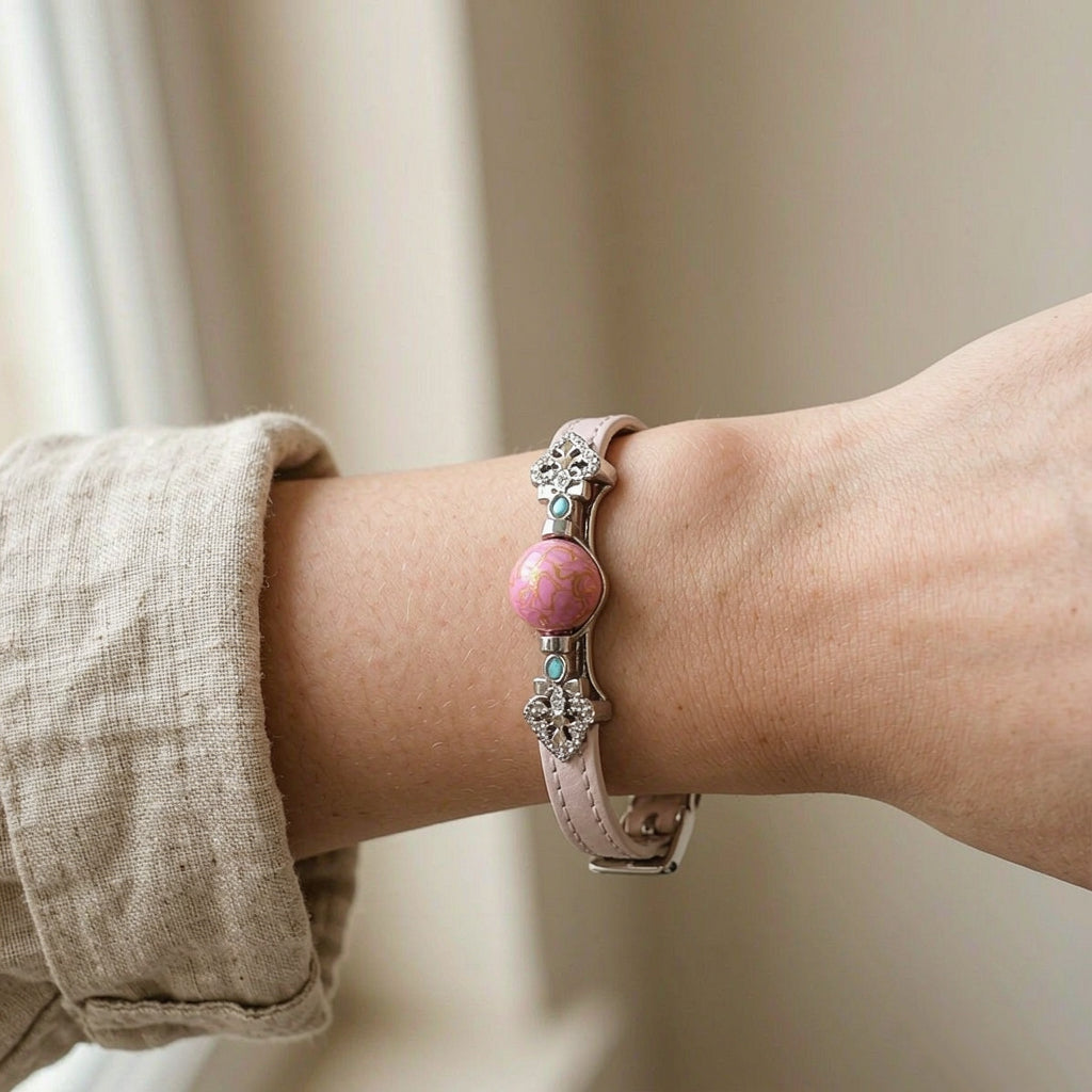 Blush Heritage Bracelet — Pink Lacquer & Vintage Silver