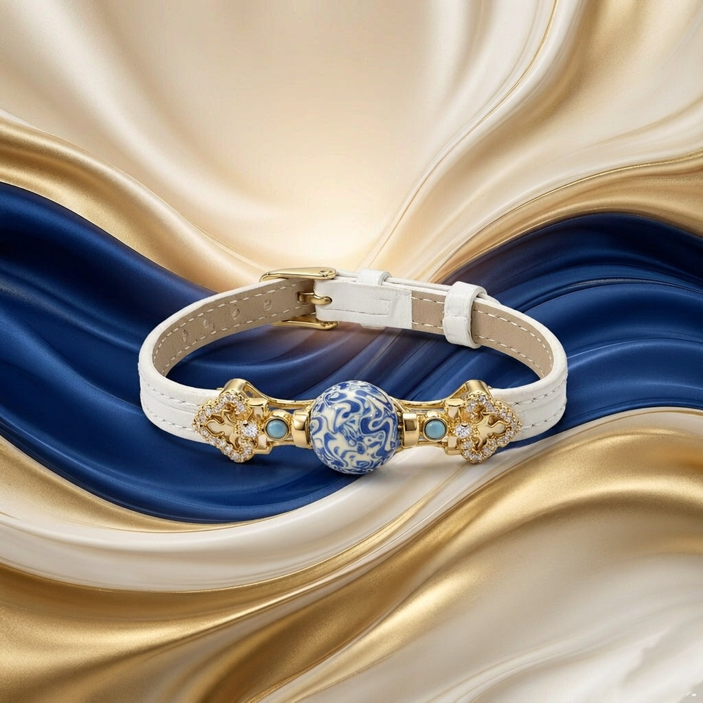 Blue Heritage Bracelet — Blue & White Lacquer with Vintage Gold