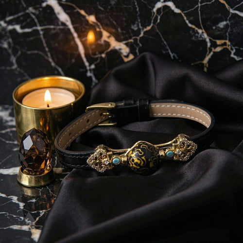 Black Heritage Leather Bracelet | Handcrafted Lacquer Bead
