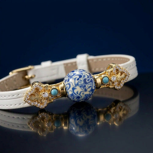 Blue Heritage Bracelet — Blue & White Lacquer with Vintage Gold