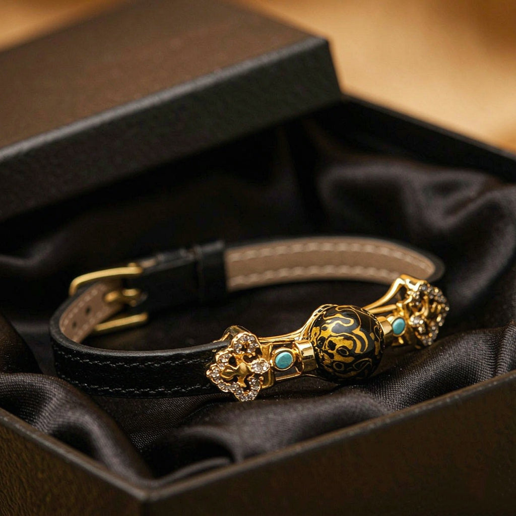 Black Heritage Leather Bracelet | Handcrafted Lacquer Bead