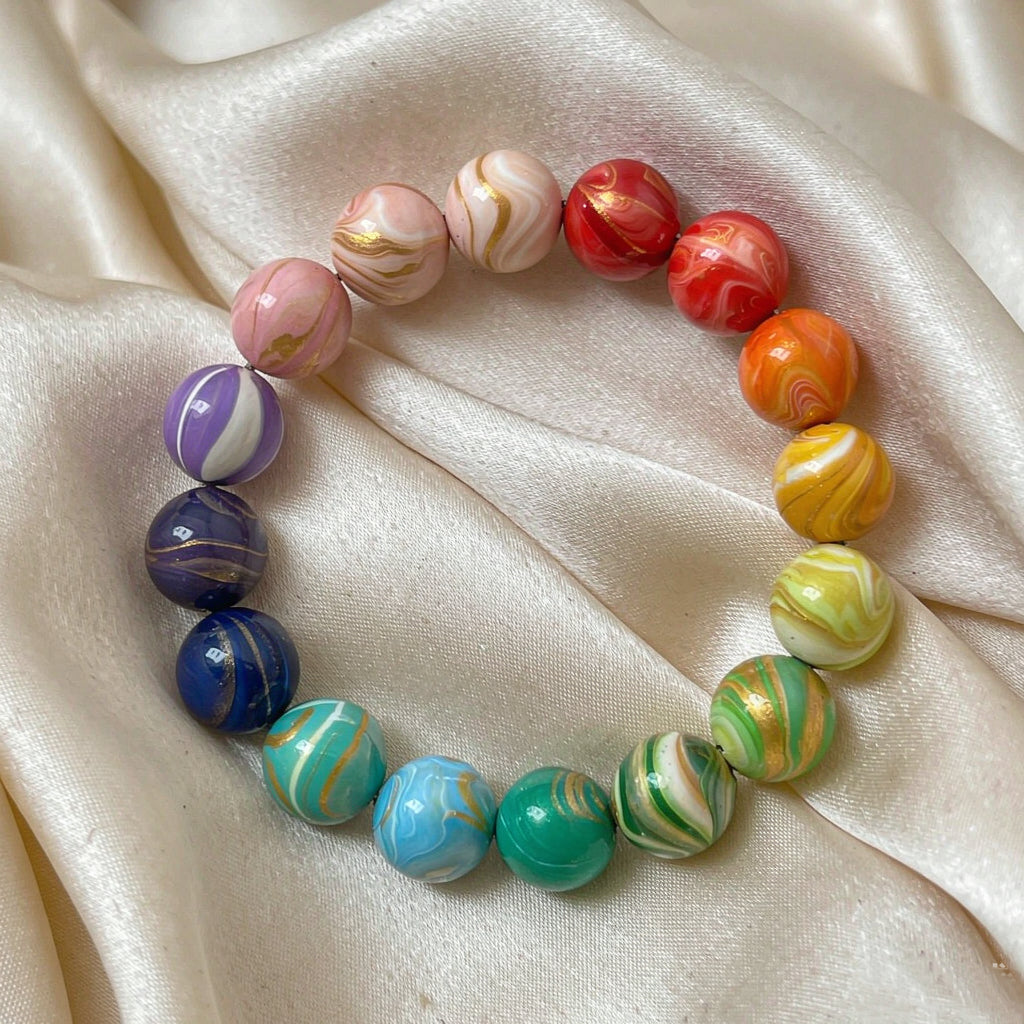 Vibrant Handcrafted Lacquer Bead Bracelet | One-of-a-Kind Colorful Art Jewelry