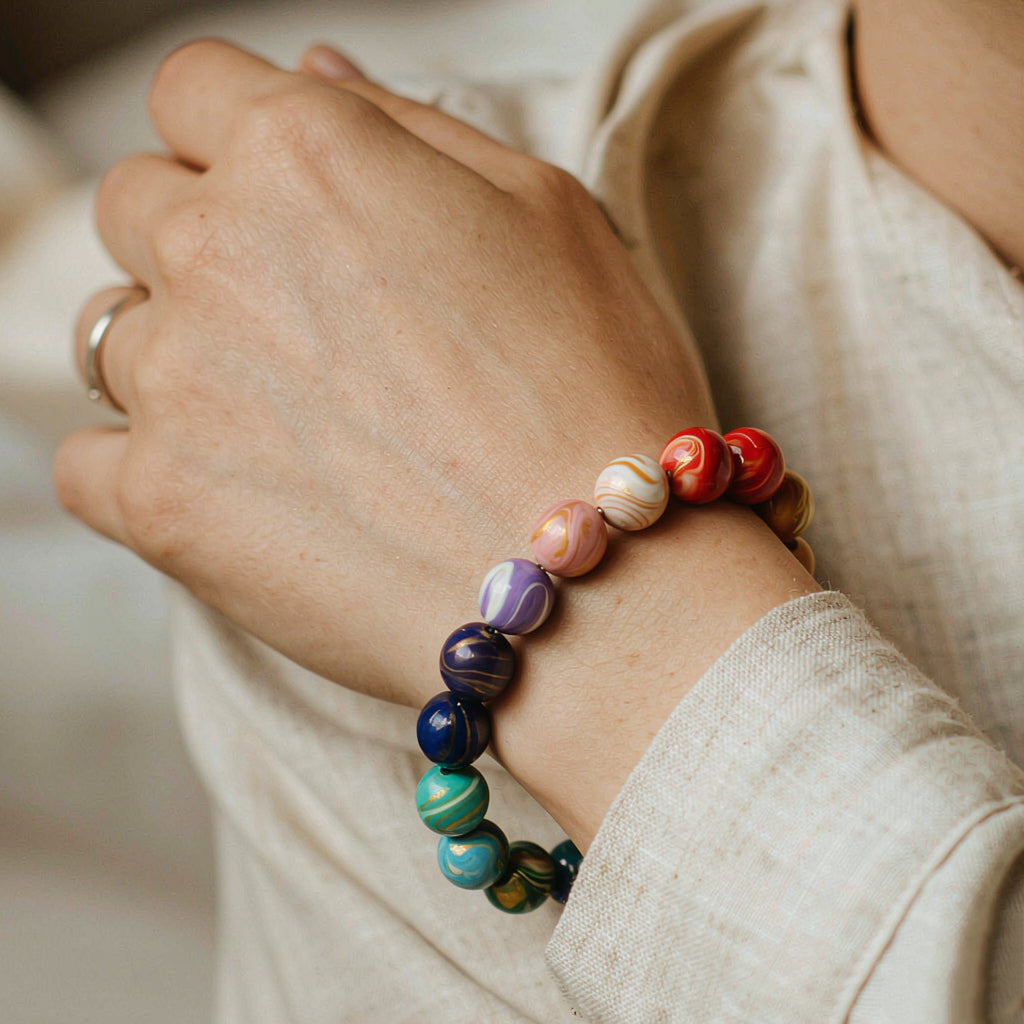 Vibrant Handcrafted Lacquer Bead Bracelet | One-of-a-Kind Colorful Art Jewelry