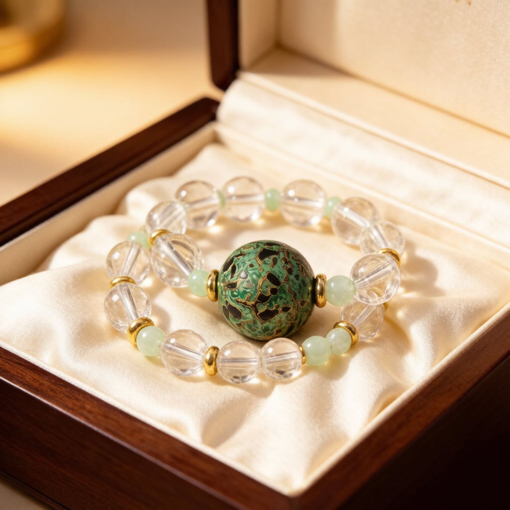 Emerald Gold Lacquer & Natural Crystal Bracelet
