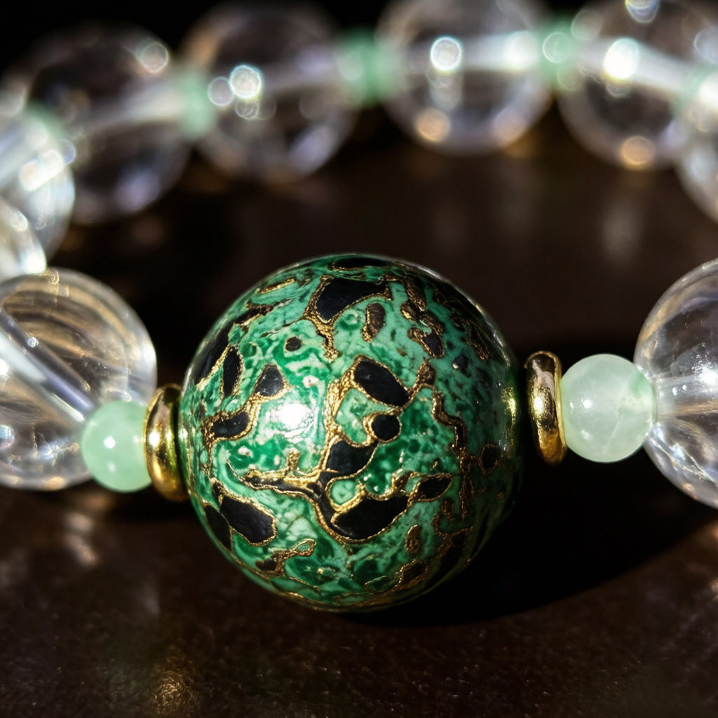 Emerald Gold Lacquer & Natural Crystal Bracelet
