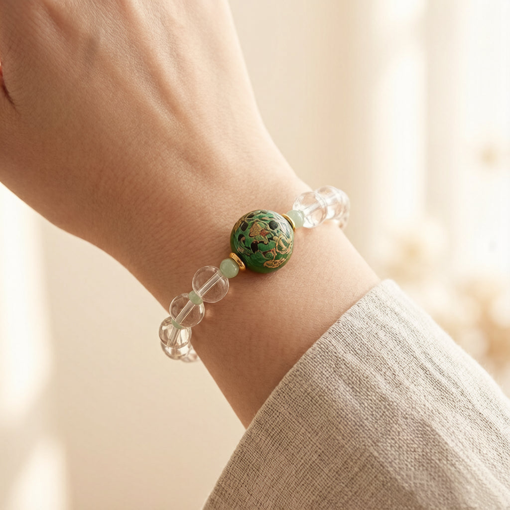 Emerald Gold Lacquer & Natural Crystal Bracelet