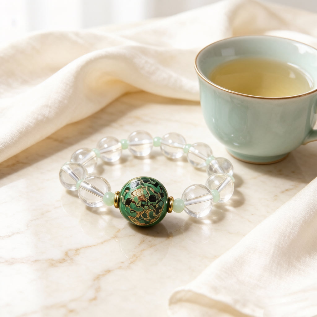 Emerald Gold Lacquer & Natural Crystal Bracelet