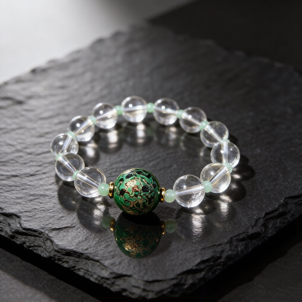 Emerald Gold Lacquer & Natural Crystal Bracelet