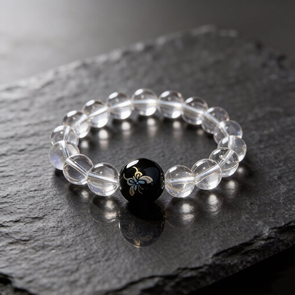Black Lacquer Butterfly Crystal Bracelet