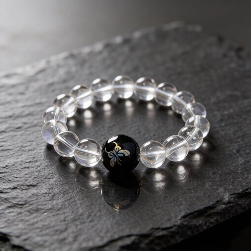 Black Lacquer Butterfly Crystal Bracelet