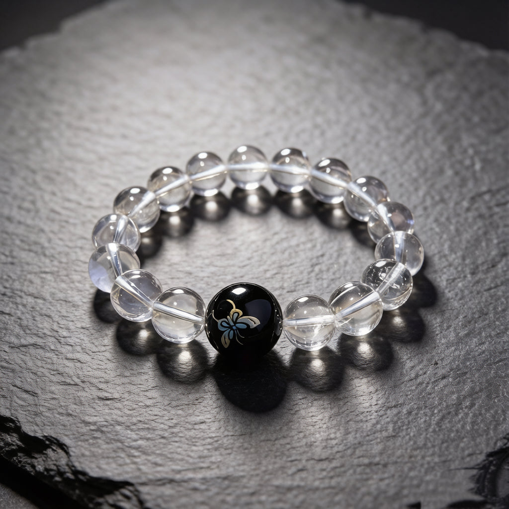 Black Lacquer Butterfly Crystal Bracelet