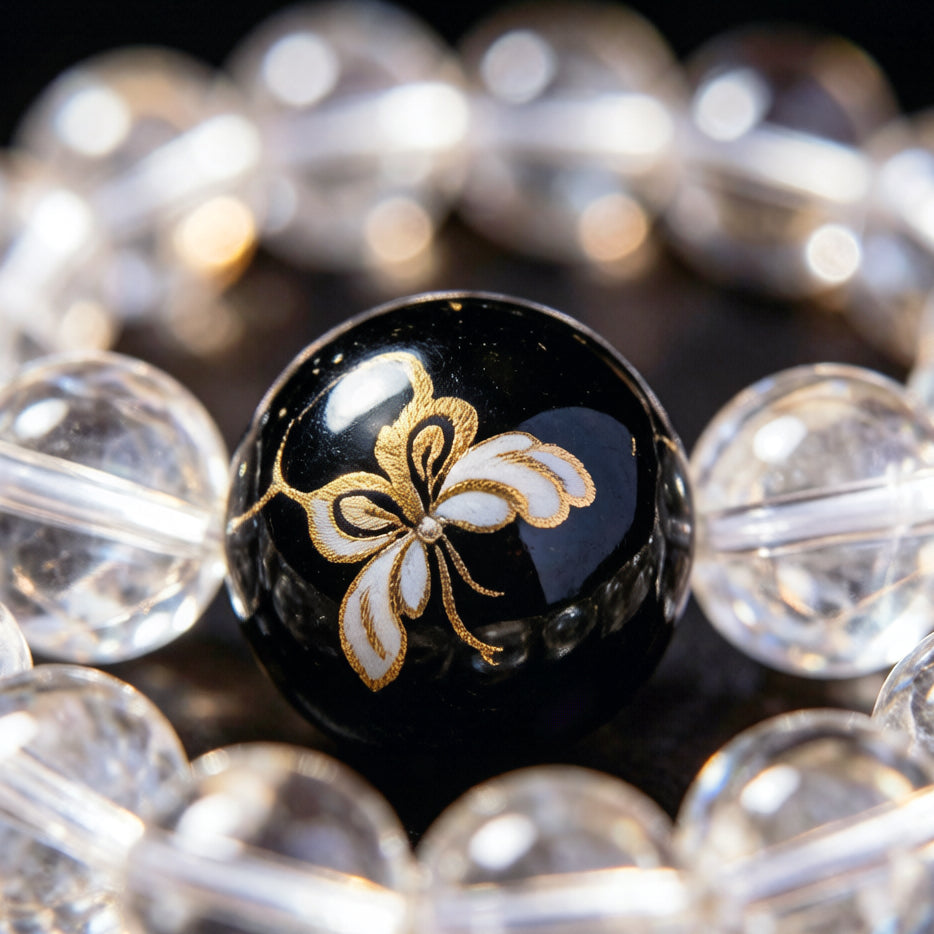 Black Lacquer Butterfly Crystal Bracelet
