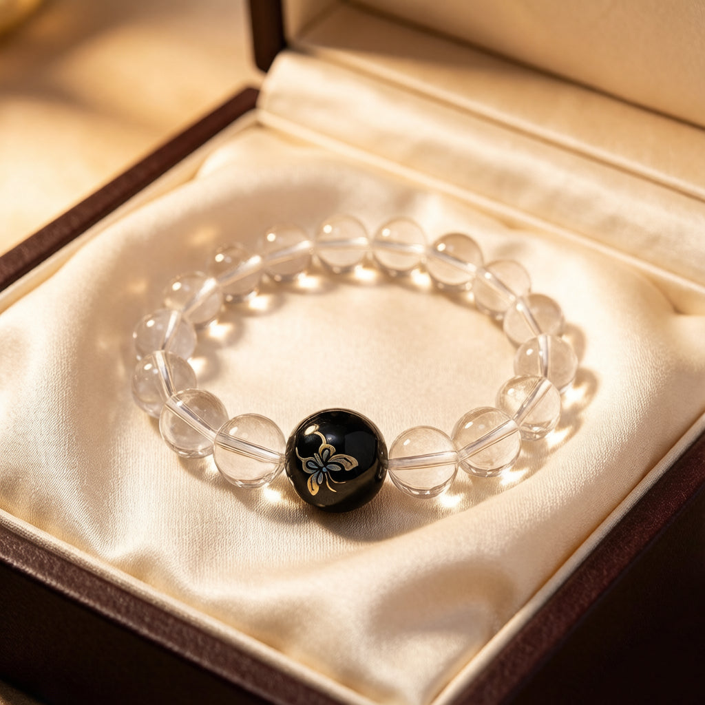Black Lacquer Butterfly Crystal Bracelet
